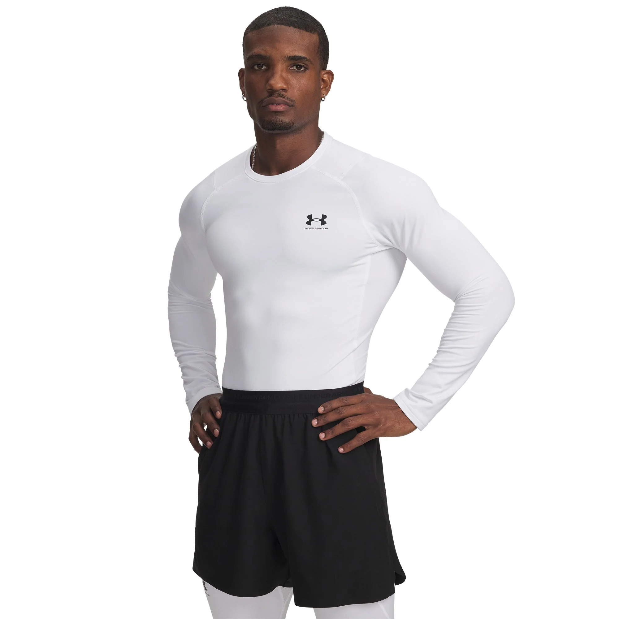 Responsible Under Armour Mens UA Coldgear Fitted Crew Running - White Black High-End