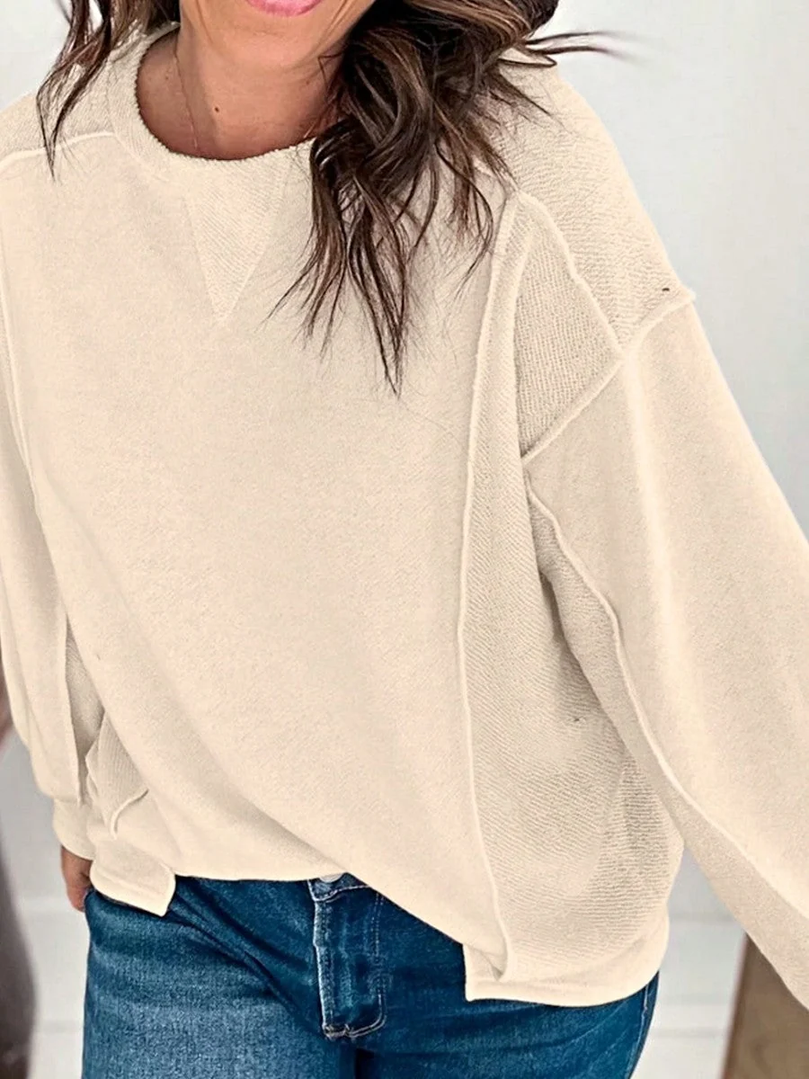 Carefully Designed Boho Retro Vintage 90's Cotton Drop Shoulder Over Size Solid Beige Vanilla Knit Striped Plaid Patchwork Waffle Sweater Top Pull Over Turtleneck Genuine