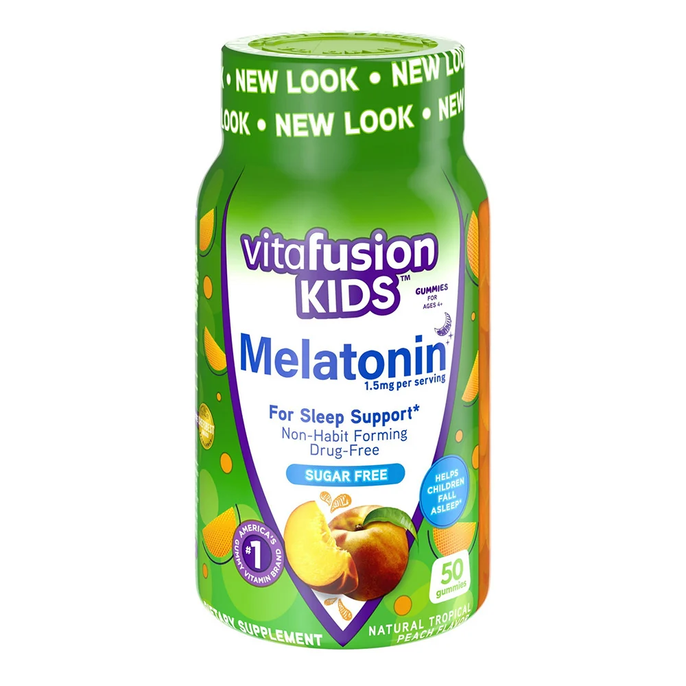 Pure Vitafusion Kids Melatonin Supplement for Sleep Support Gummies Tropical Peach Flavored 50 Ea Clean