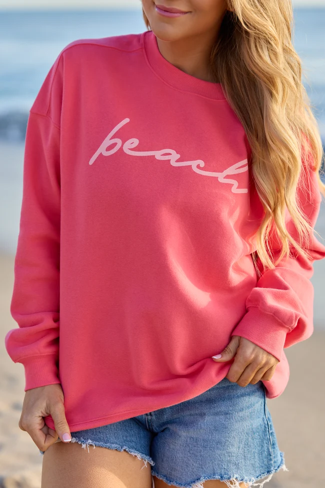 Versatile Beach Script Light Red Graphic Sweatshirt Environmentally Friendly