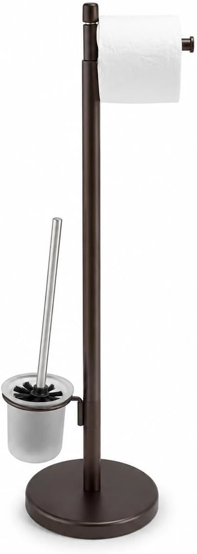 Durable standing Toilet Brush with Toilet Paper Holder – Bathroom Cleaning Storage Stand Versatile
