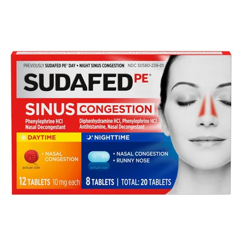 Reusable Sudafed PE Day and Night Sinus Congestion Tablets 20 Ea Smooth