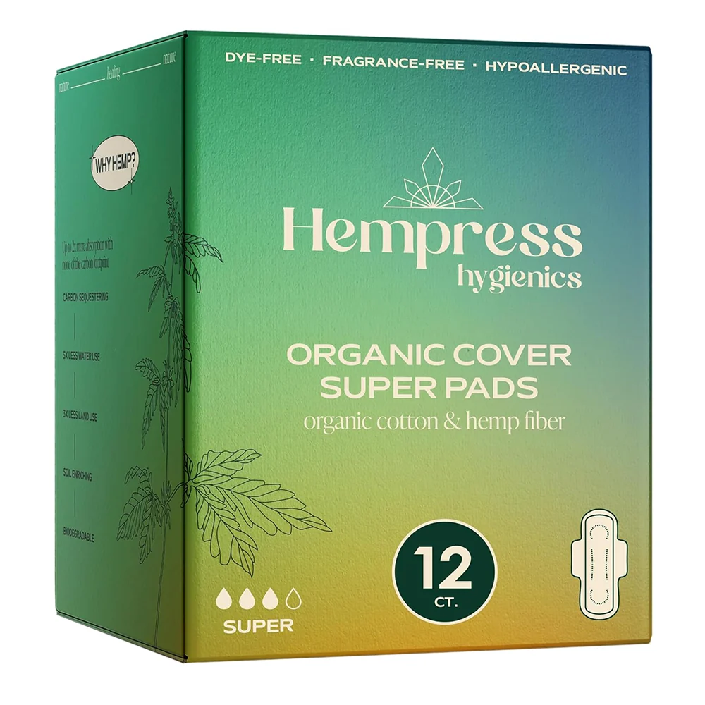 Reusable Hempress Hygienics Organic Cover Ultra Thin Pads for Women Extra Heavy Flow and Reliable Protection Ultra Soft Organic Cotton and Hemp Fiber 12Ea Lightweight