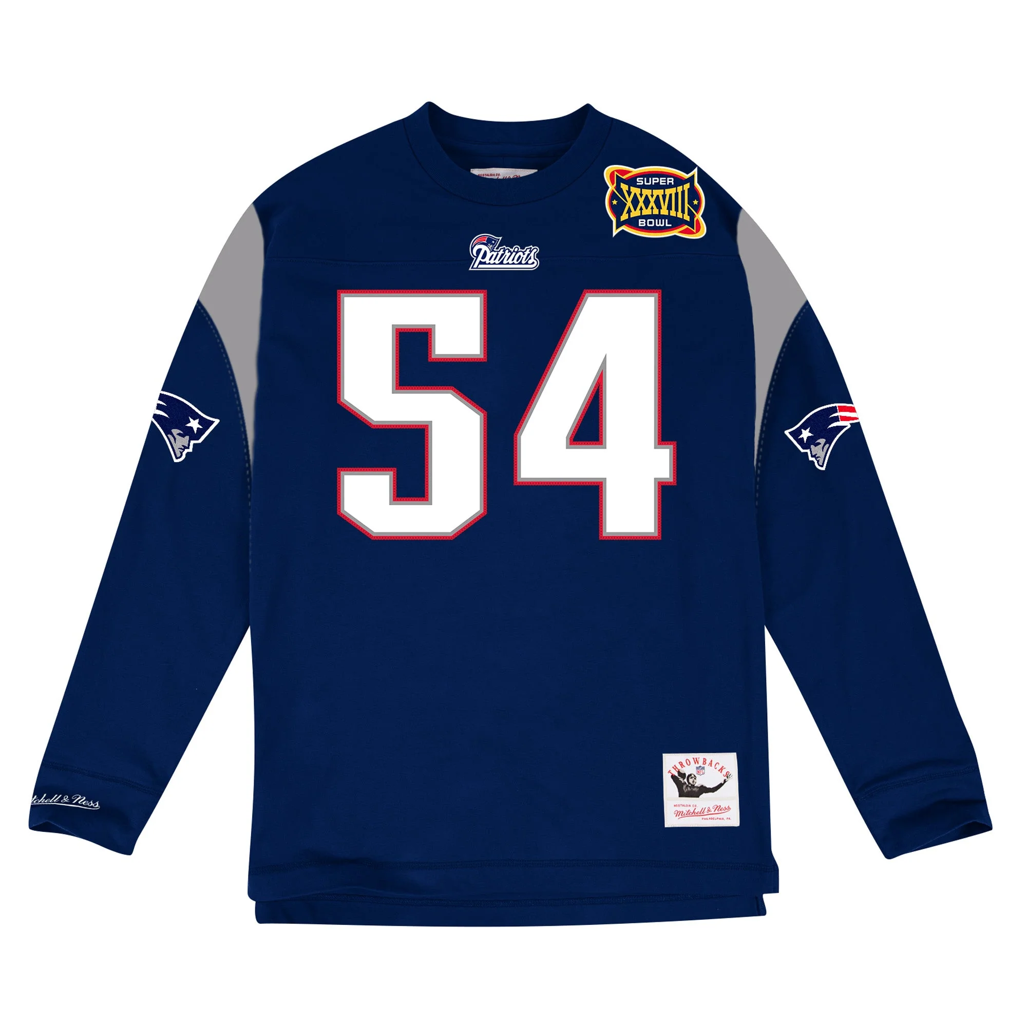 Contemporary Mitchell Ness Men's NFL Name Number Longsleeve New England Patriots Premium Material