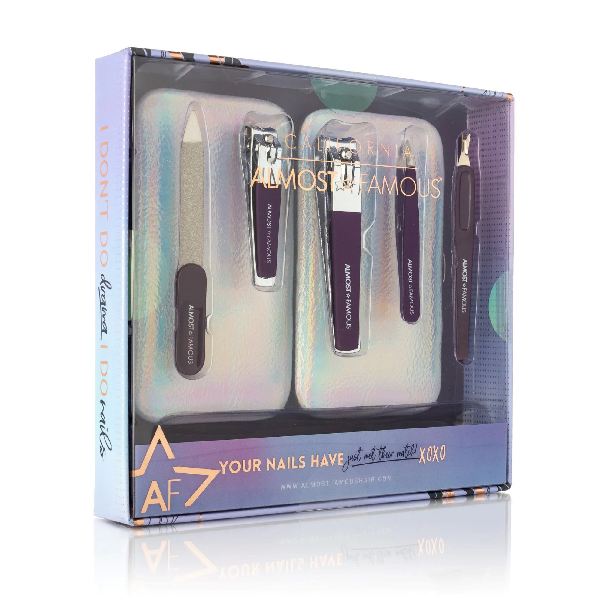 Fashionable Almost Famous 5pc Manicure Kit w Holographic Travel Case Elite