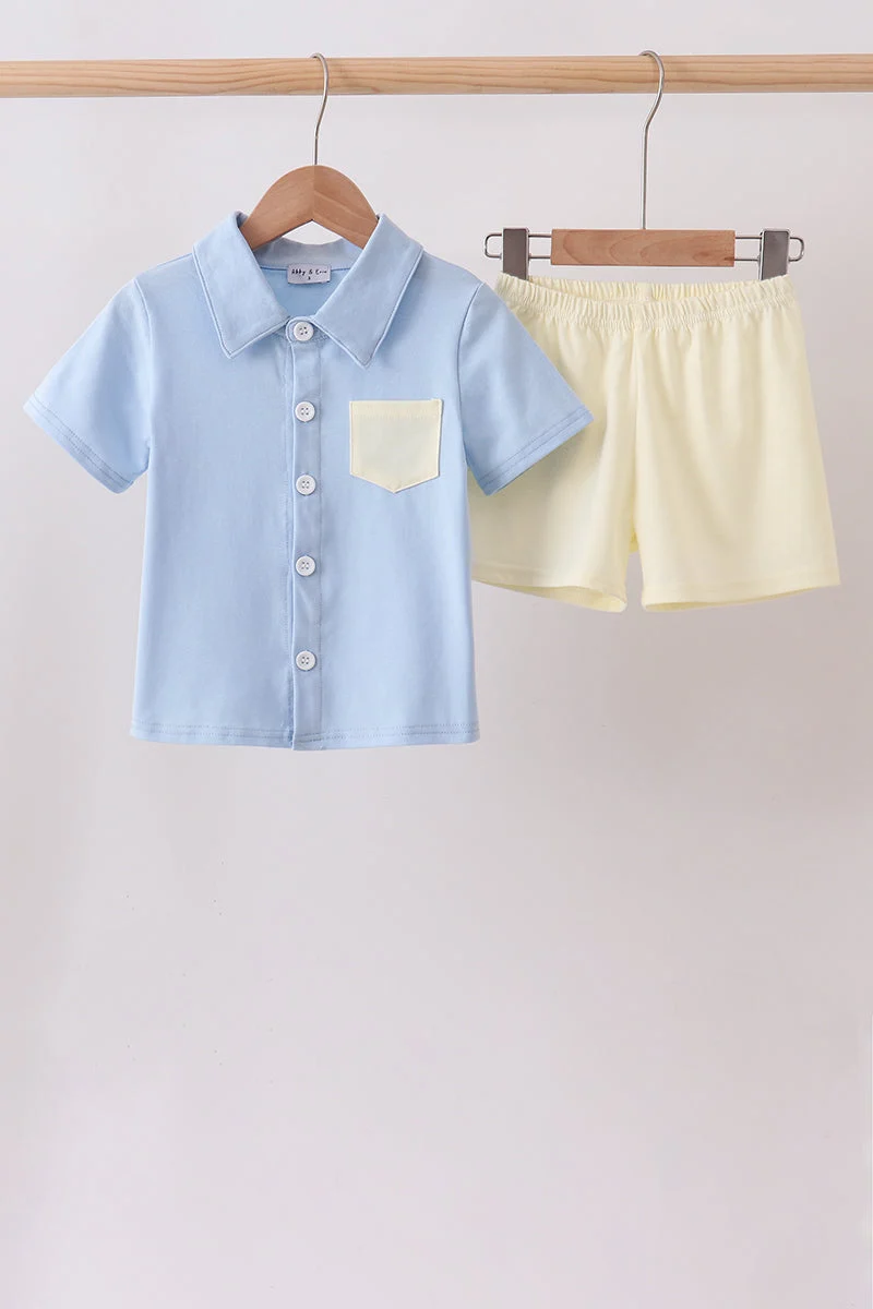 Efficient Blue Colorblock Pocket Shorts Set Advanced