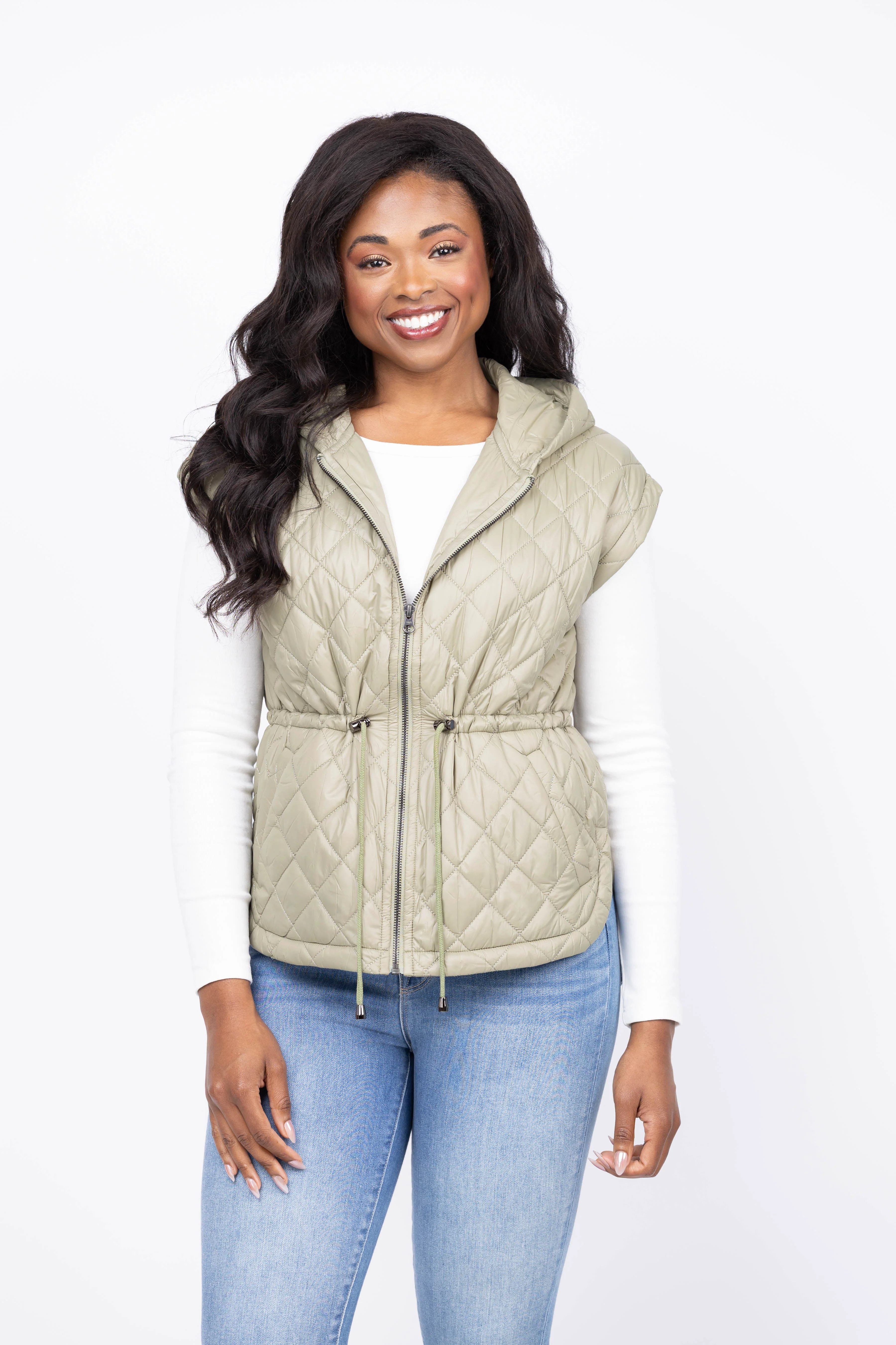 First-Class J. Society Quilted Hooded Vest in Olive Efficient