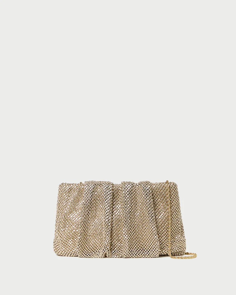 Fine Loeffler Randall Serena Gathered Clutch in Shadow Gold Detailed