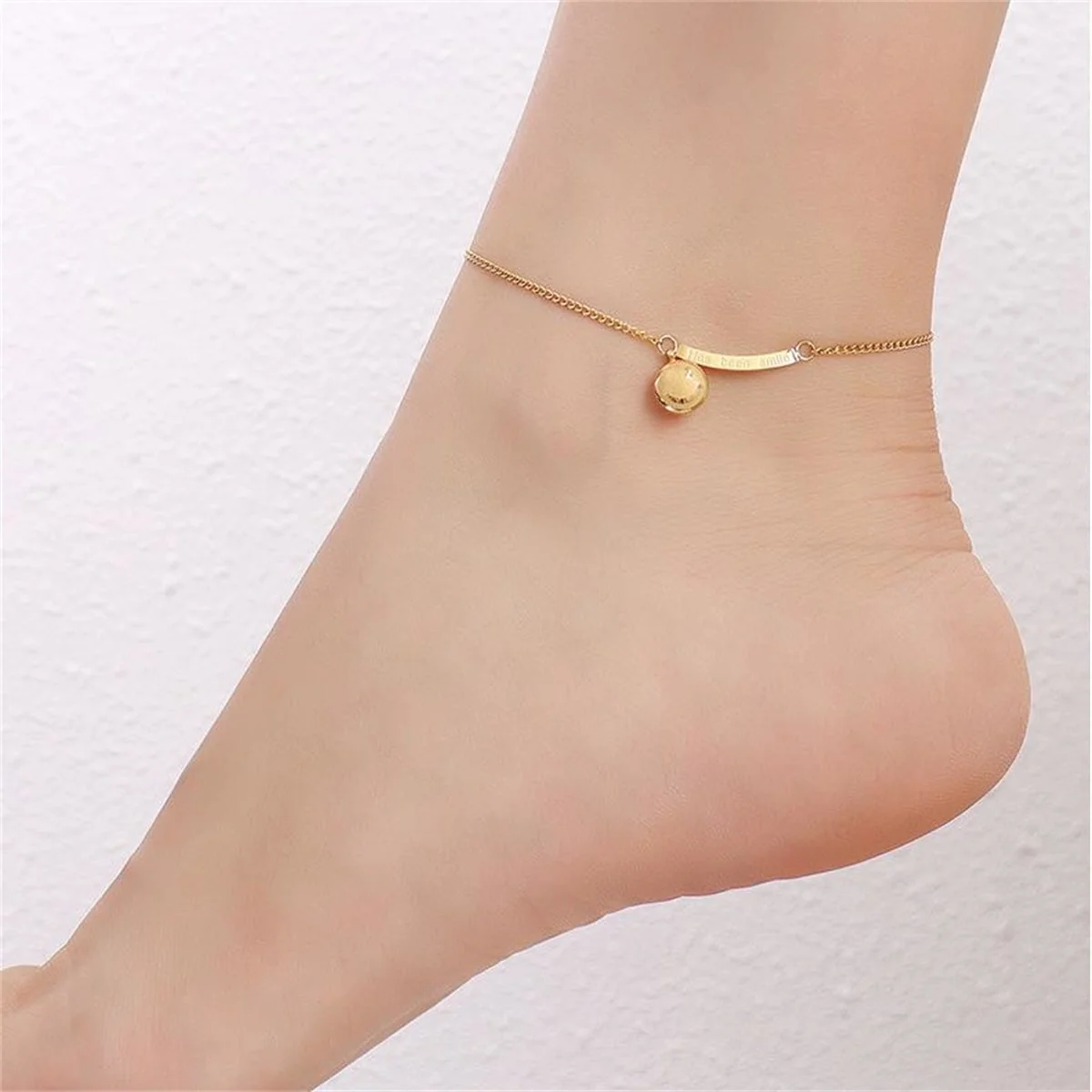 Artisan Goldtone Curved Bar Smiley Charm Anklet Healthy