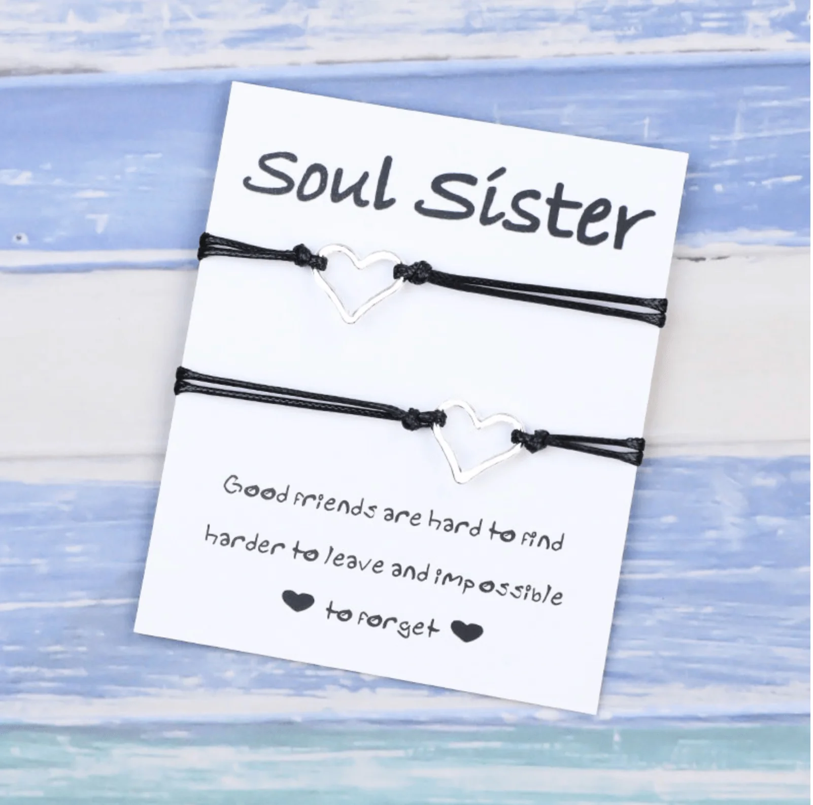 World-Class Silvertone adjustable heart bracelet set in black - Soul Sisters Trusted