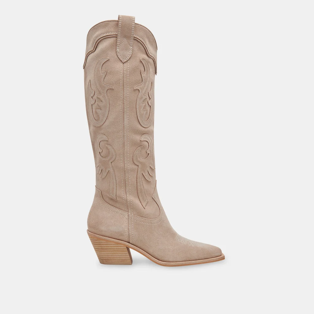 Top-Quality Dolce Vita Samsin Cowboy Boots in Taupe Suede Sustainable