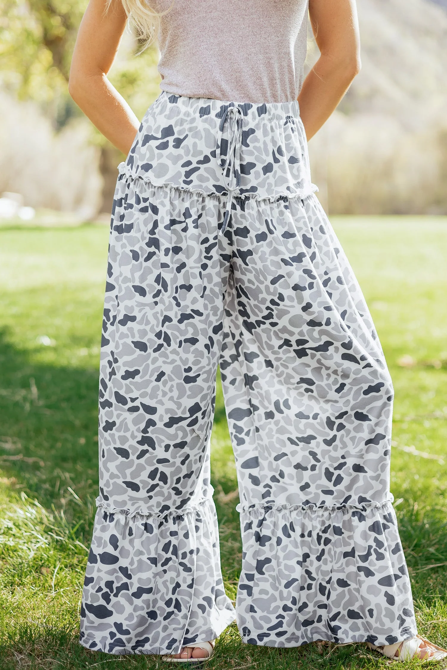 Stylish Threaded Pear Hope Wide Leg Casual Pants Recyclable