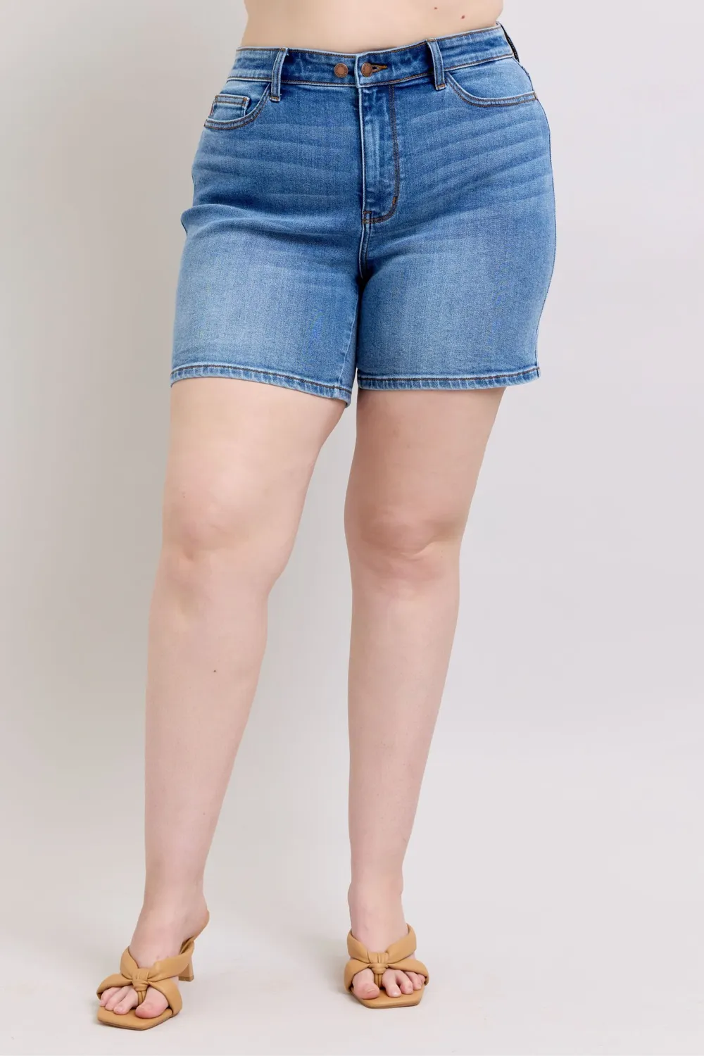 Sophisticated Judy Blue Full Size 2 Button Denim Shorts with Pockets Plus Size Proven