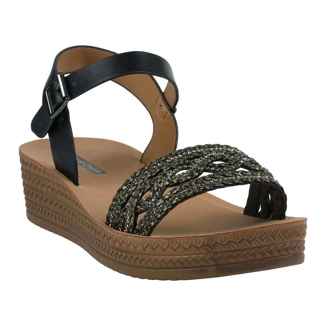 Original Women's Fay Black Embellished Cross Strap Sandals Optimized