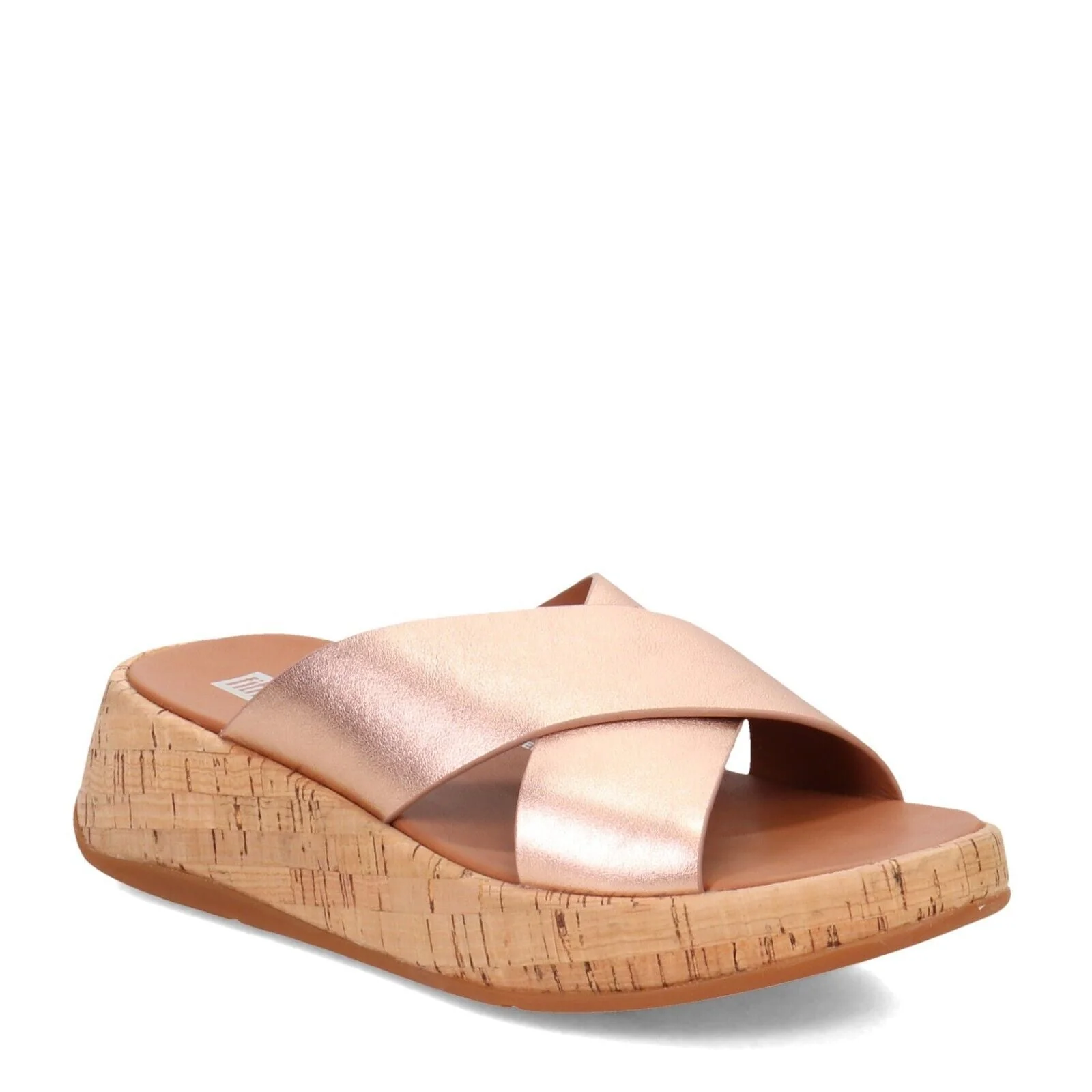 Official FitFlop F Mode Cross Cork Flatform Women's Sandals — Rose Gold Leather Contemporary