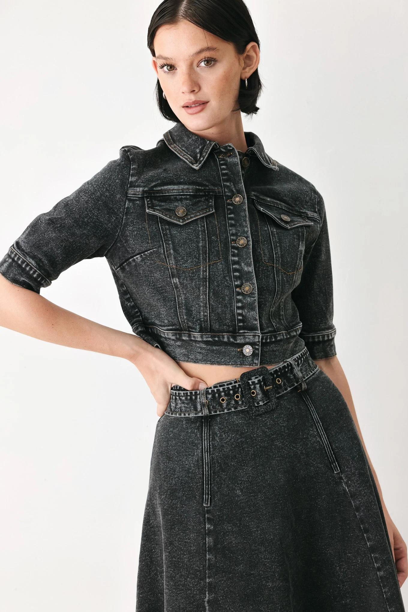 Pure Shadow Stitch Romance Denim Crop Jacket Innovative