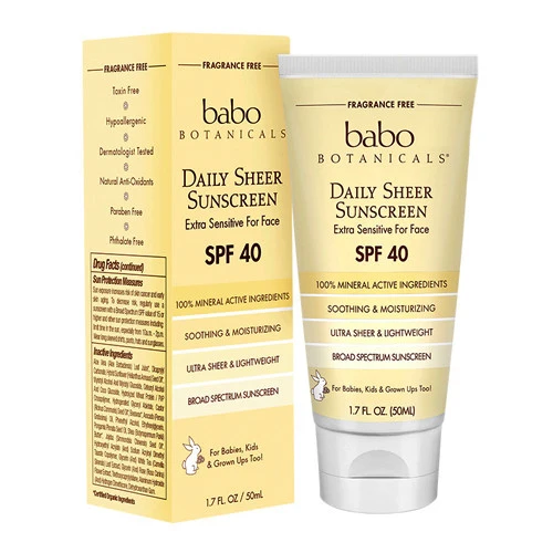 Carefully Designed Babo Botanicals Daily Sheer Sunscreen SPF 40 For Face Extra Sensitve 1.7 oz Verified