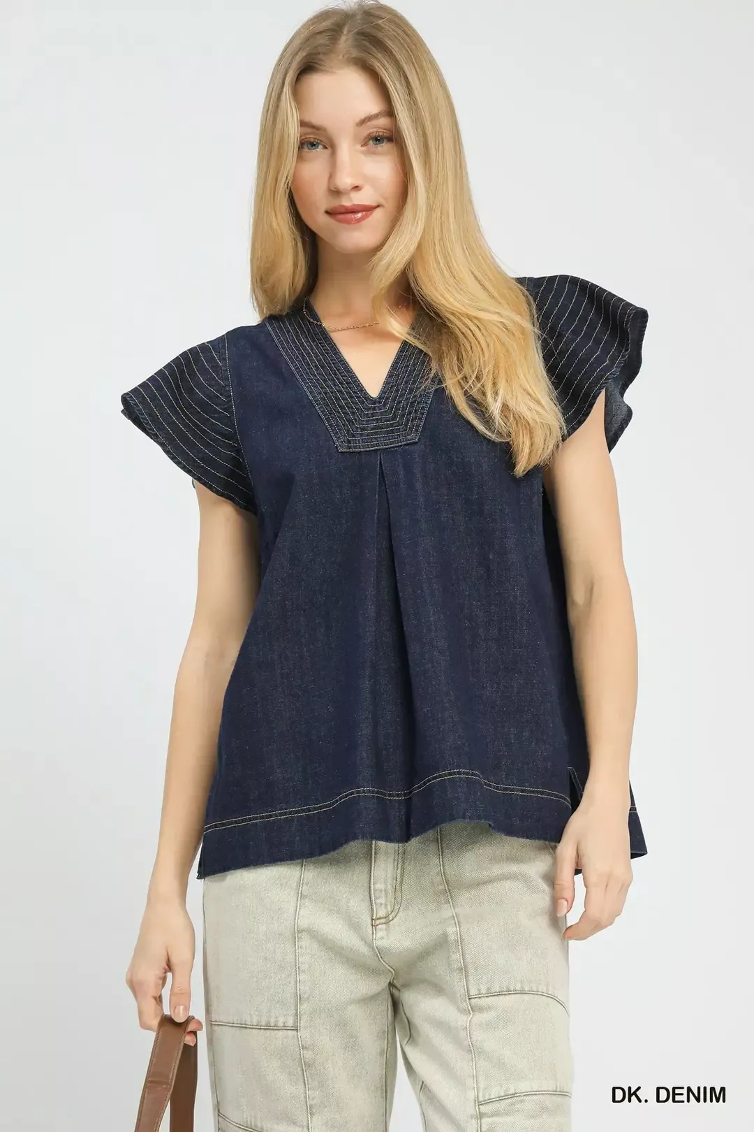 User-Friendly Umgee Cap Sleeve Denim Top High-End