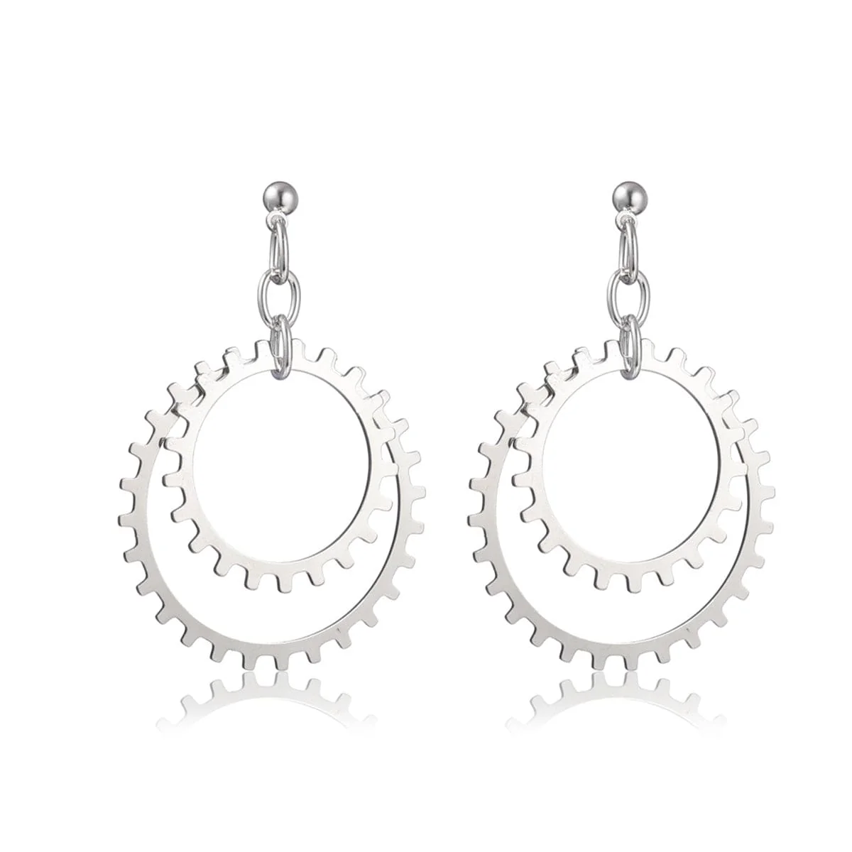 Verified Silvertone Gear Drop Earring Outstanding