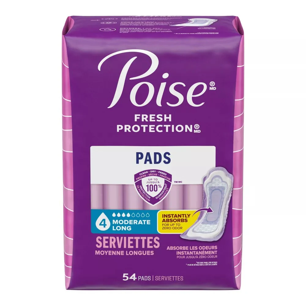 Premium Poise Pads Moderate Absorbency Long Absorbent 54Ea Pack of 4 Minimalist