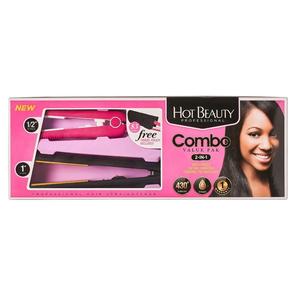 World-Class Hot Beauty Flat Irons Combo 2 in 1 Value Pack 0.5 Inch and 1 Inch Plates for Straightening and Smooth Hair 1Ea Classic