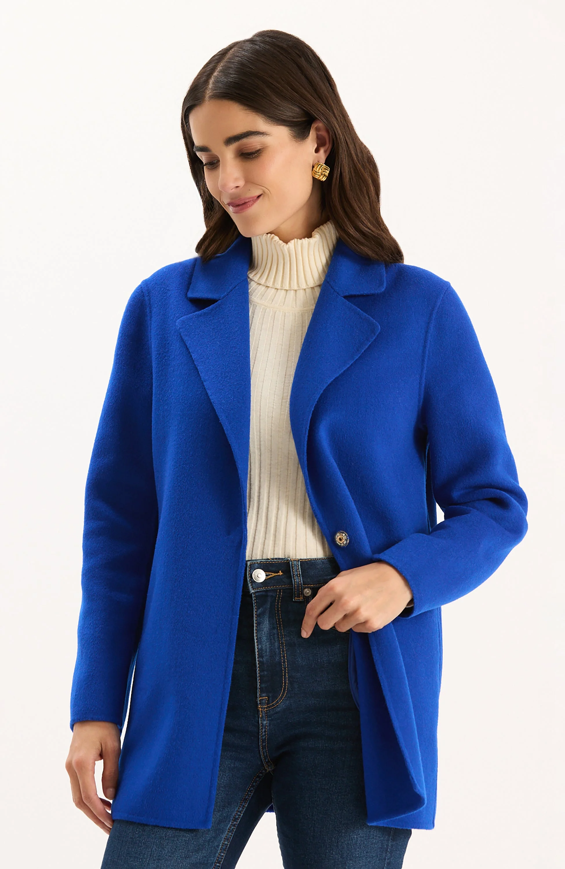 Detailed Tyler Boe Shannon Car Coat in Banner Blue Sophisticated