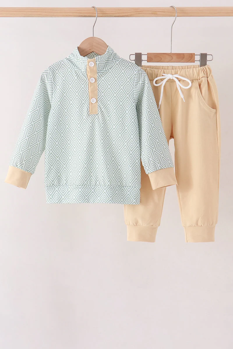 Efficient Khaki Geo Diamond Pants Set Artisan
