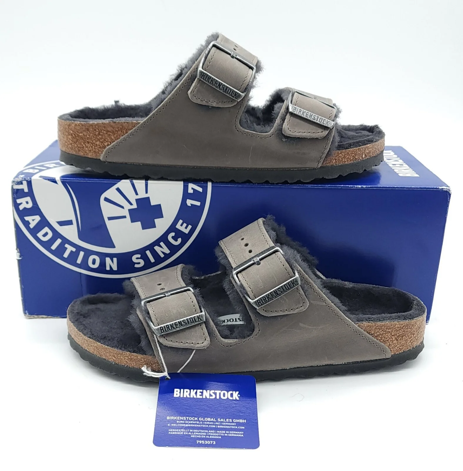 Effective Birkenstock Arizona Black Shearling Waxy Leather Sandals Narrow Pure