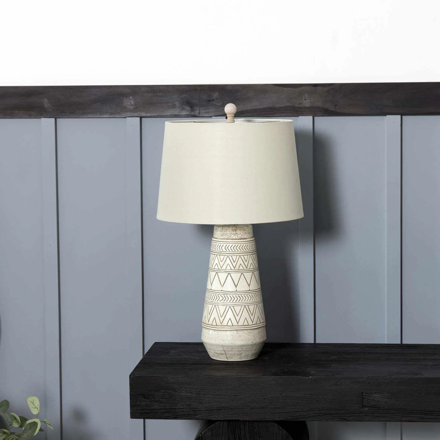 Clean Tan and Cream Resin Lamp with White Linen Table Lamp - Durable