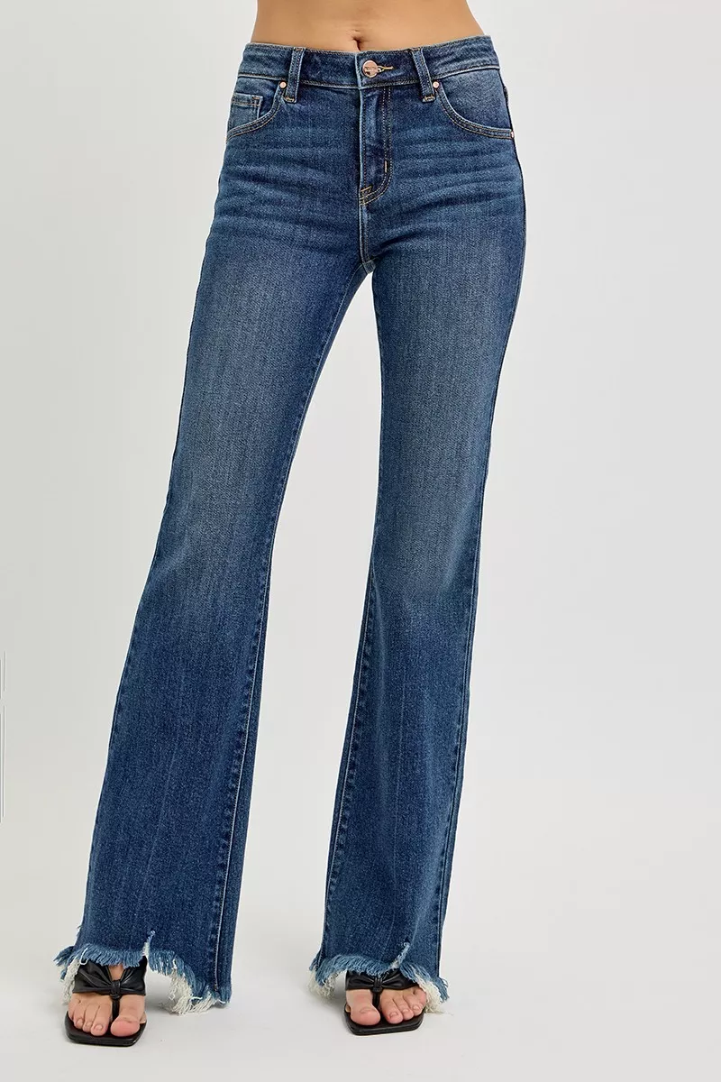 Durable RISEN Full Size Mid Rise Flare Frayed Hem Jeans Plus Size Healthy