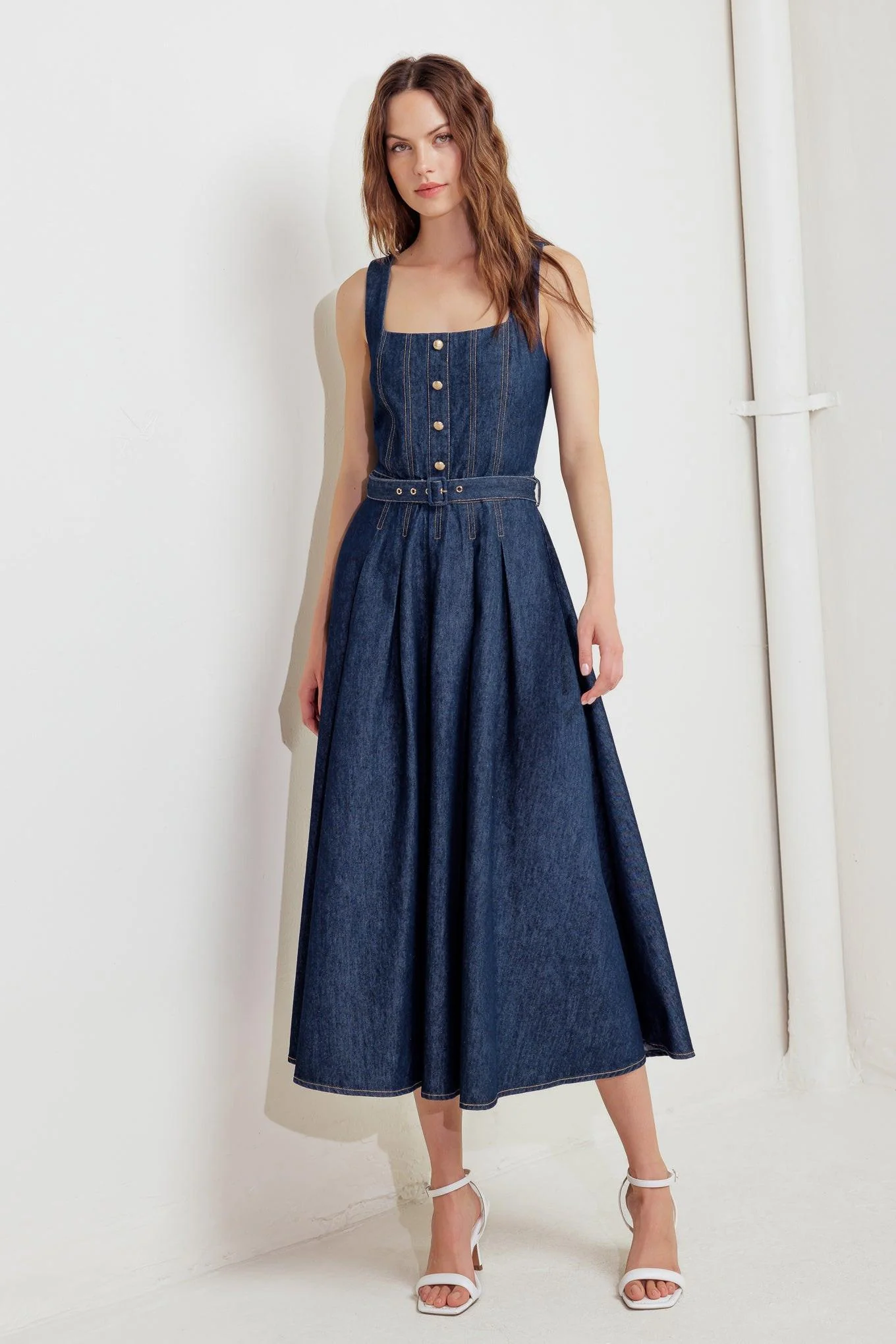 Soft Moonlight Serenade Denim Midi Dress Long-Lasting
