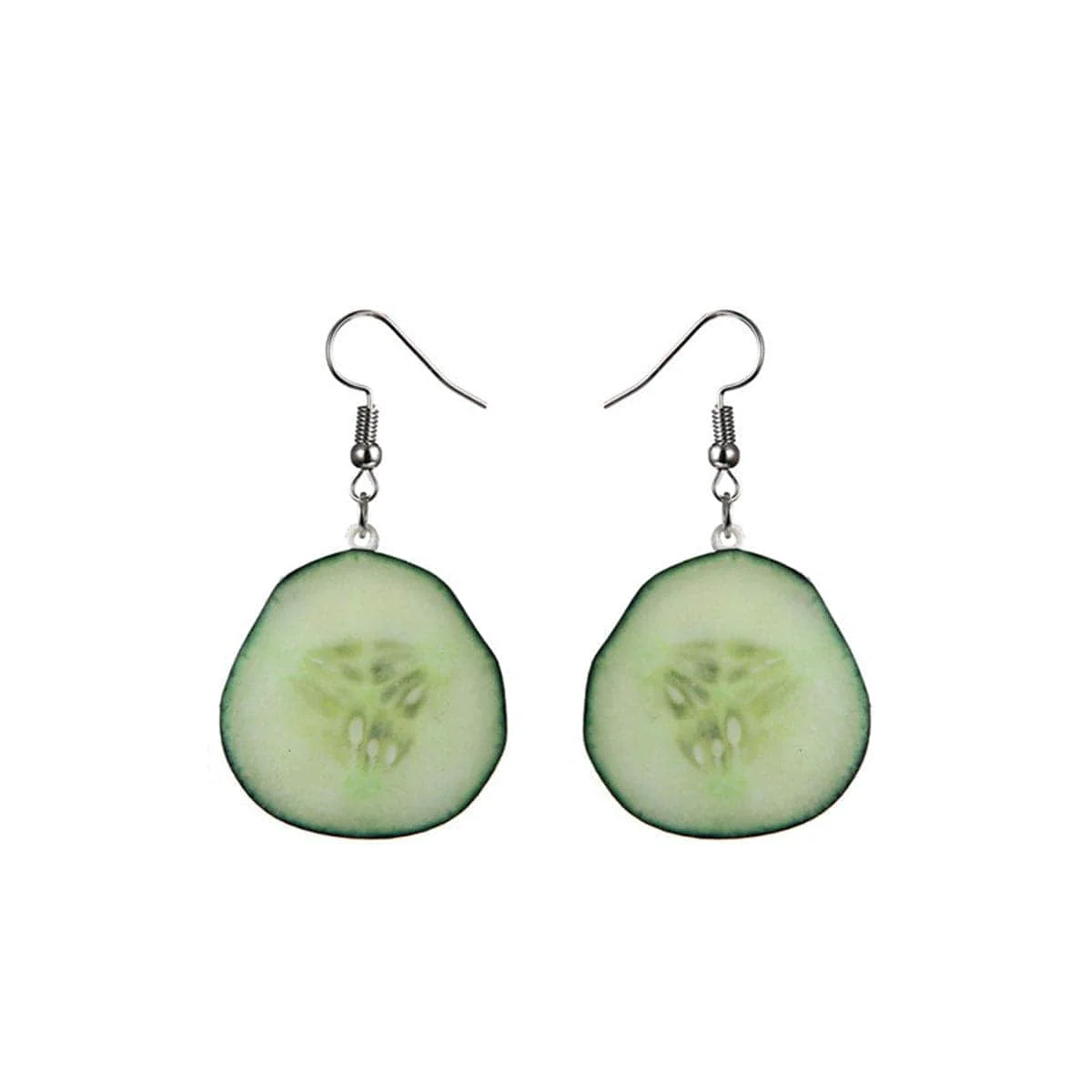 Advanced Green Acrylic Silvertone Cucumber Drop Earrings Breathable