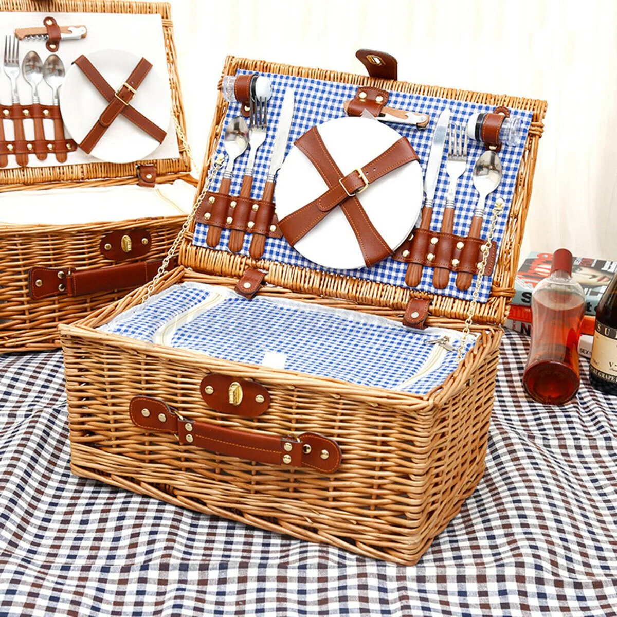 Modern Large Insulated Wicker Picnic Basket Set Fast
