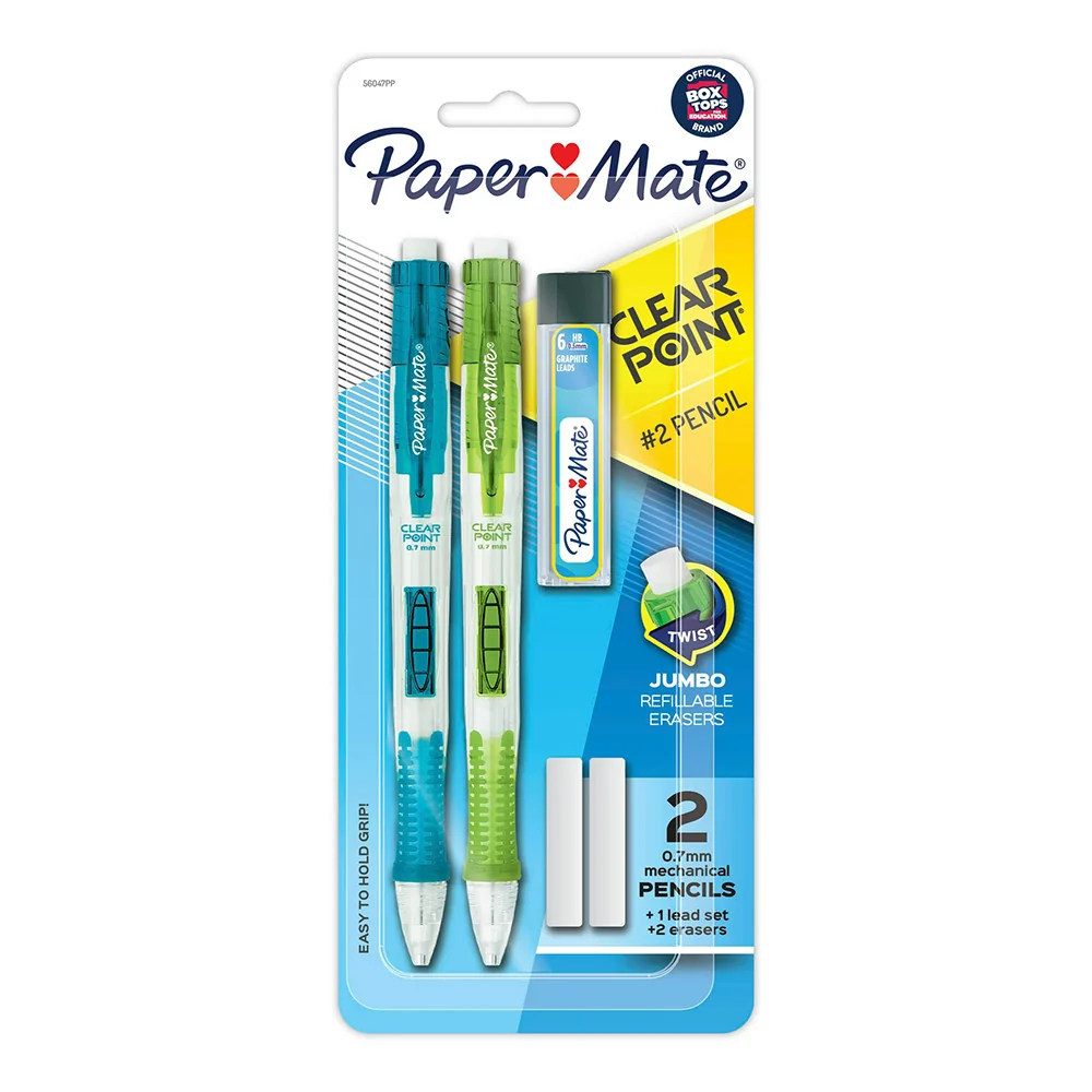 Secure Paper Mate Clearpoint Mechanical Pencils HB 2 0.7mm 1 Lead Refill 2 Erasers Assorted 2 Ea Green