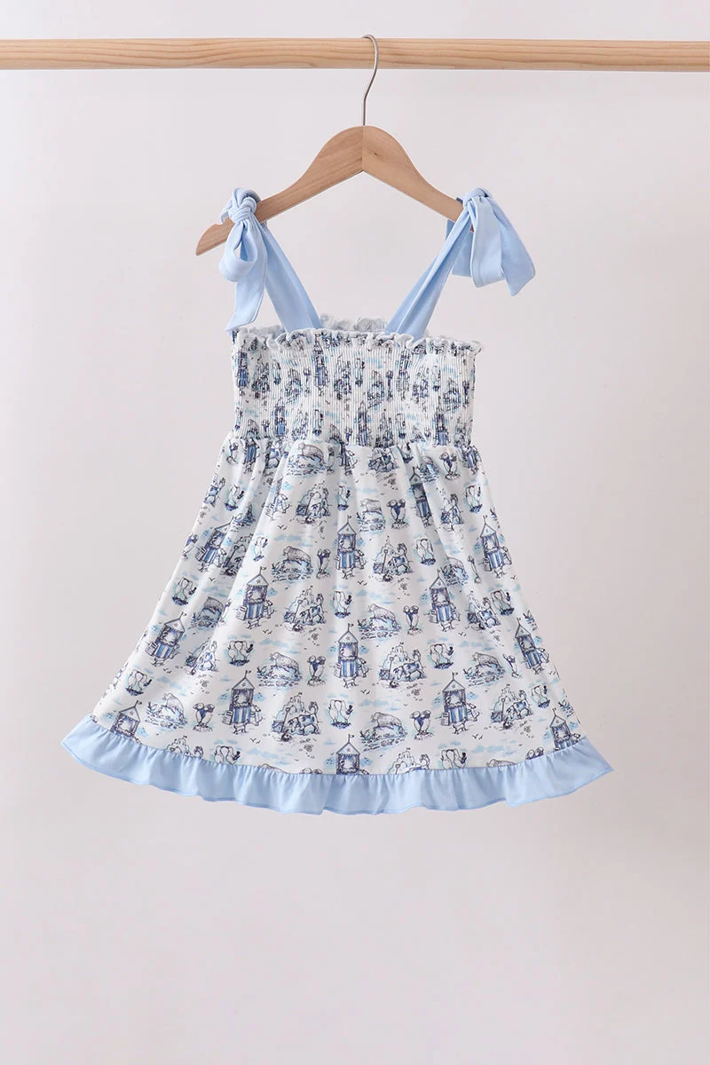 Specialty Blue Beach Smocked Dress Safe