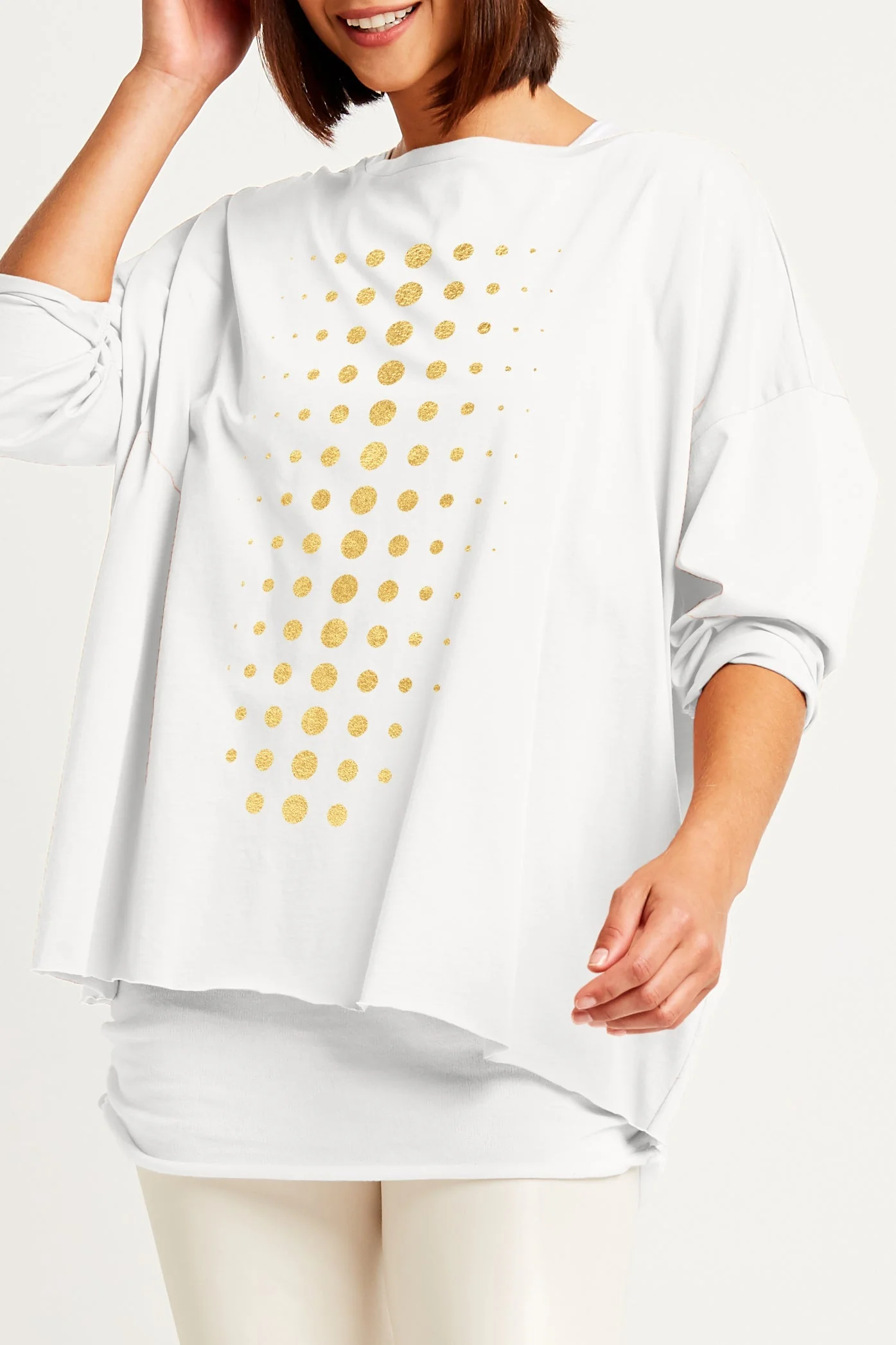 Original Design Pima Cotton Metallic Dot Dot Dot Luxury Boxy T-Shirt - Stone GoldF Pure