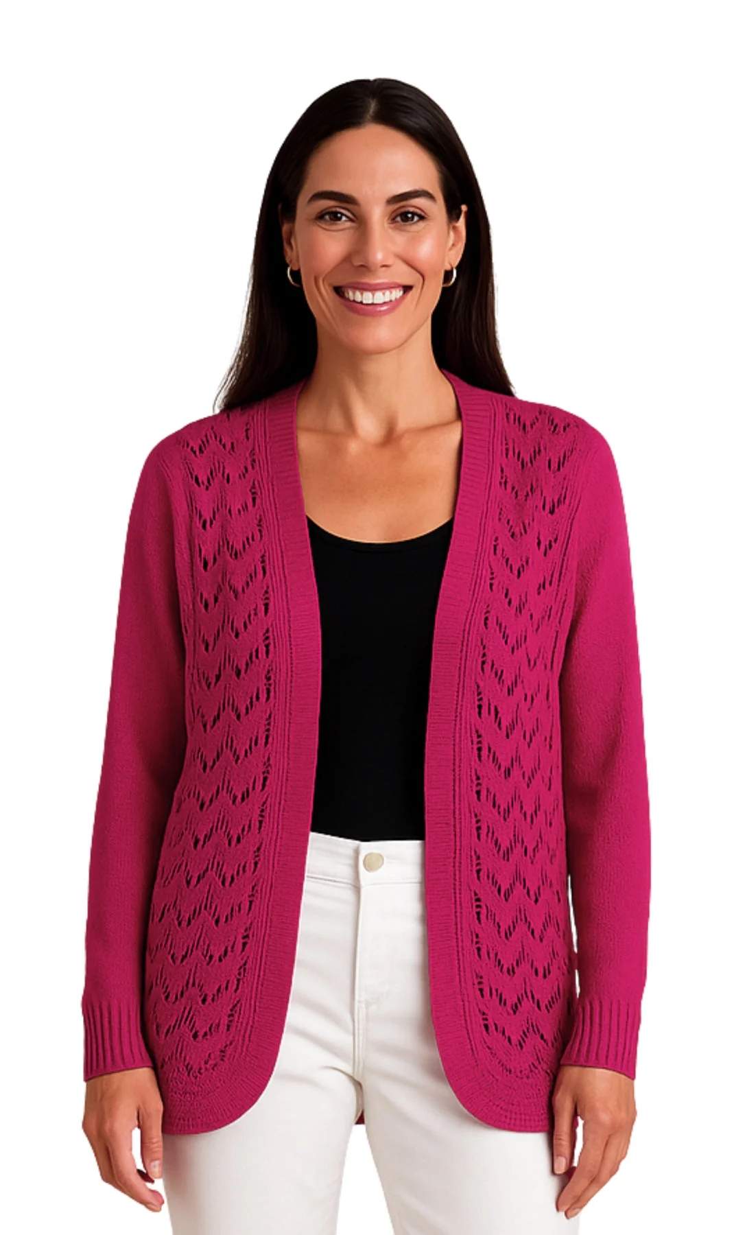 Crafted Women's Open Front Curved Hem Pointelle Shrug in Soft Acrylic Easy-to-Use
