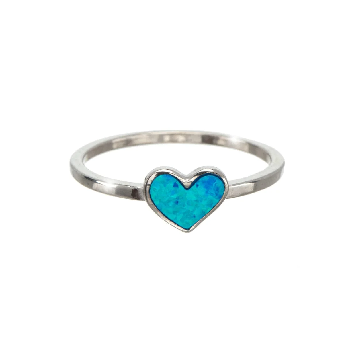 Soft Synthetic Blue Fire Opal Sterling Silver Heart Ring Reusable