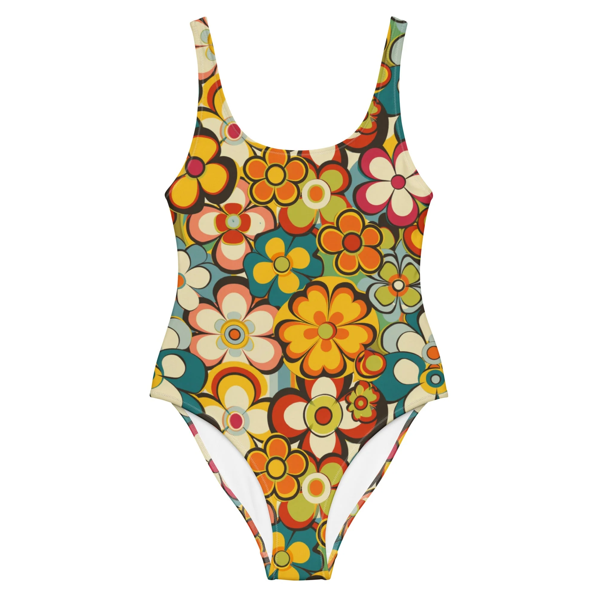 Stylish Baha Ranch Yeehaw Woodstock Retro Floral One-Piece Swimsuit Fashionable