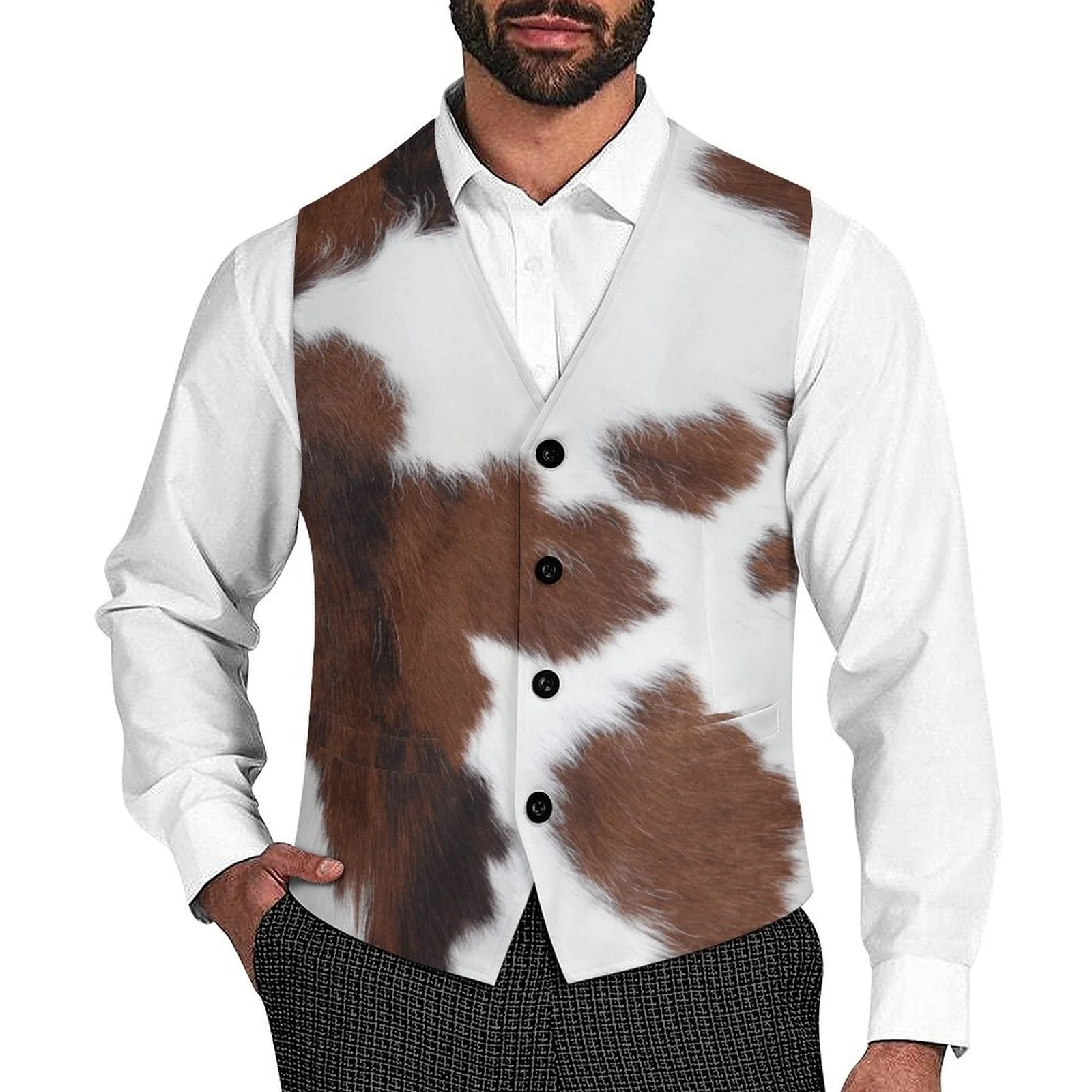 Recyclable Cowhide Print Men's Western Vest Healthy