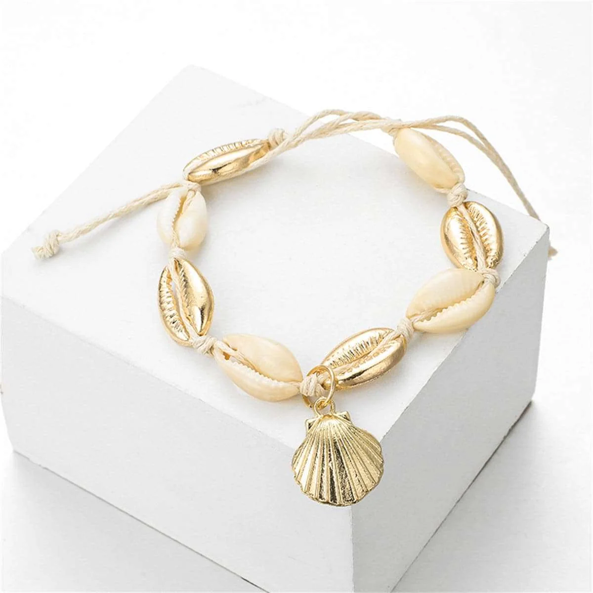 Dependable Shell Goldtone Shell-Charm Adjustable Anklet Superior