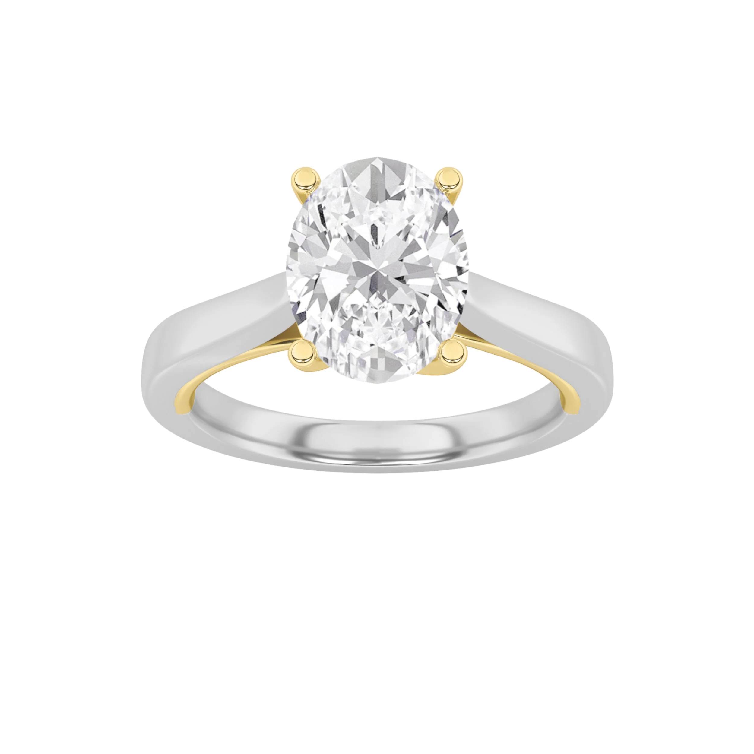 Artisan 2Cttw Oval Shaped Lab Grown Diamond F Two Tone Twisted Basket Cathedral Shank Solitaire Ring in14K Gold Excellent