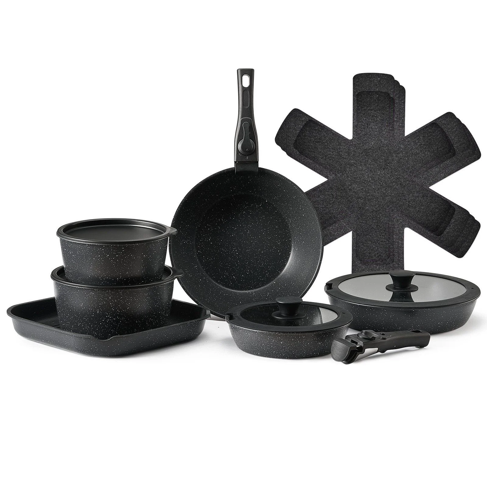 Soft VEVOR 17 Piece Pots and Pans Set Granite Nonstick Kitchen Cookware Induction Black - 1 Smooth