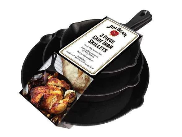 Selected Jim Beam Cast Iron 3 Piece Skillet Set Durable