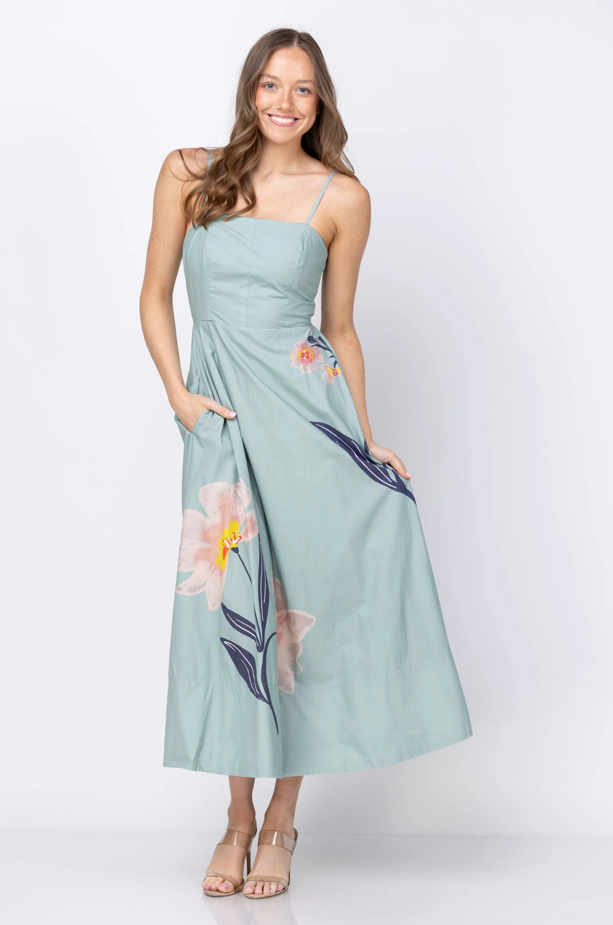Trendy Cleobella Riley Ankle Dress in Moresco Blue Surf Solid