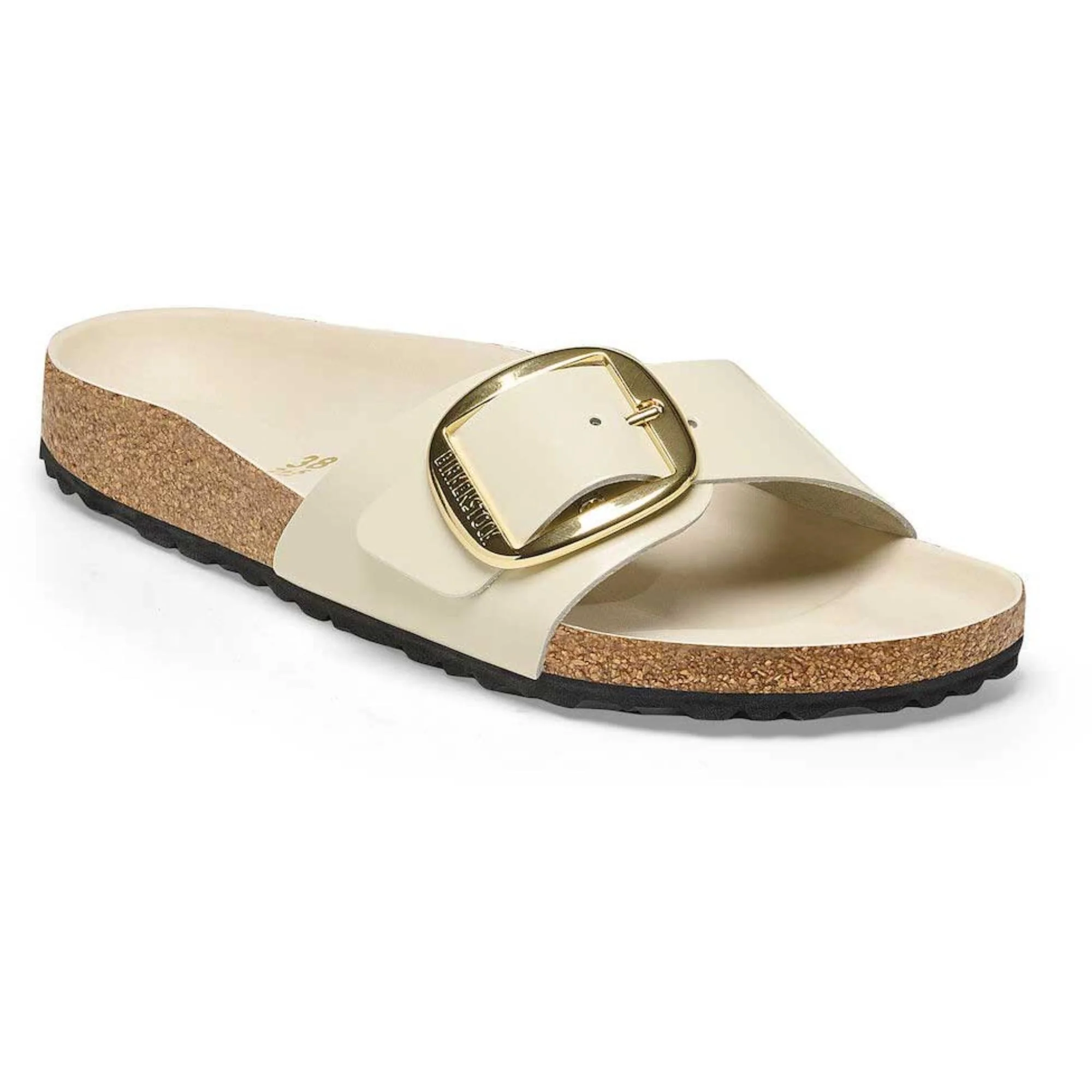 Luxury Birkenstock Madrid Big Buckle Natural Leather Patent High Shine Sandals Narrow Modern