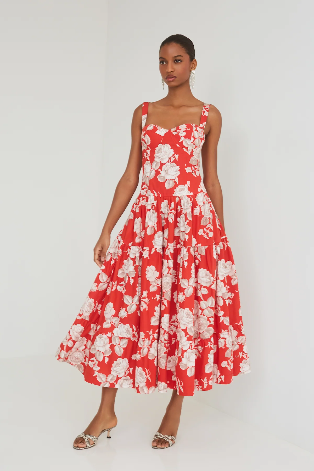 Comfortable Cara Cara Santiago Midi Dress in Rosebud Red Safe