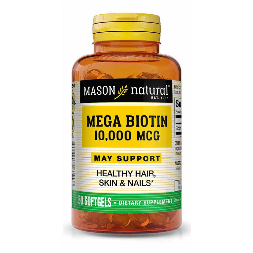 Breathable Mason Natural Liquid Mega Biotin 10000 Mcg Softgels - 50 Ea Enhanced