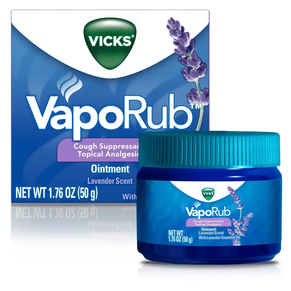 Environmentally Friendly Vicks Vaporub Soothing Cough Suppressant Tripical Analgesic Ointment Lavender Scent 1.76 oz Long-Lasting