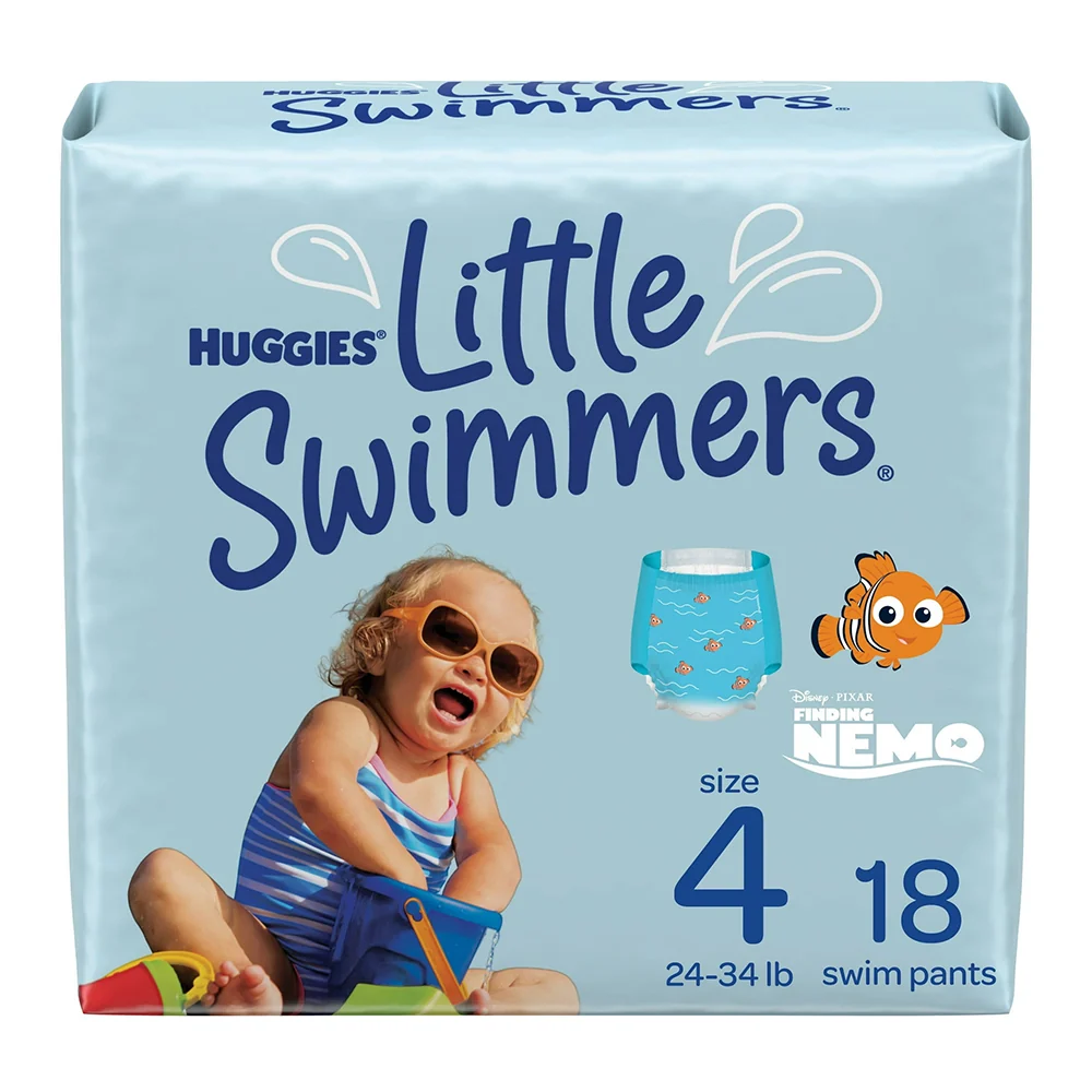 Genuine Huggies Little Swimmers Swim Diapers Size 4 for Pool and Water Fun with Leak Protection 18Ea Superior